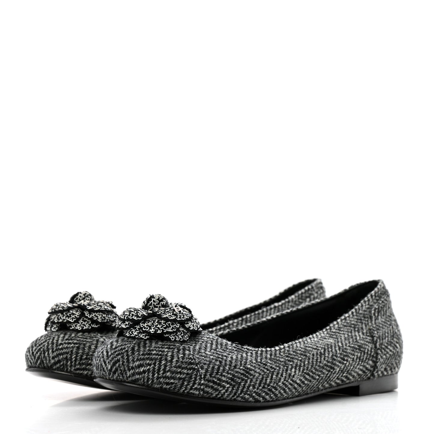 Tweed Quilted Camellia Ballerina Flats 40 Grey