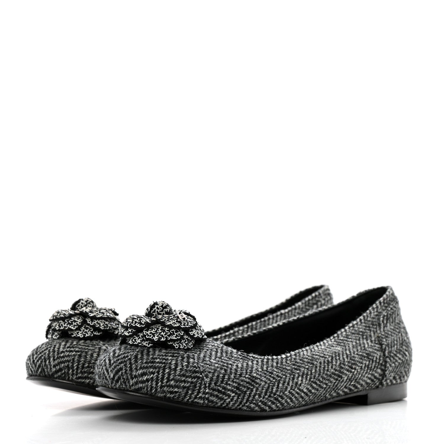 Chanel Tweed Quilted Camellia Ballerina Flats 40 Grey 4 of 11