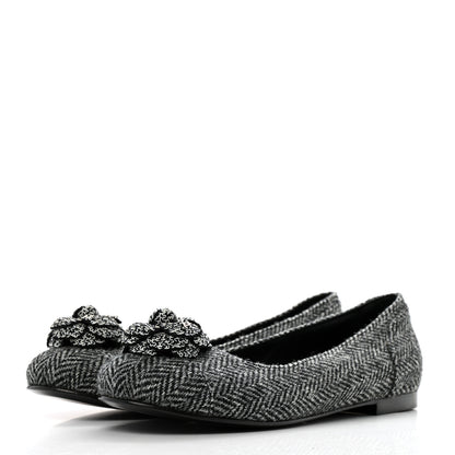 Chanel Tweed Quilted Camellia Ballerina Flats 40 Grey 4 of 11