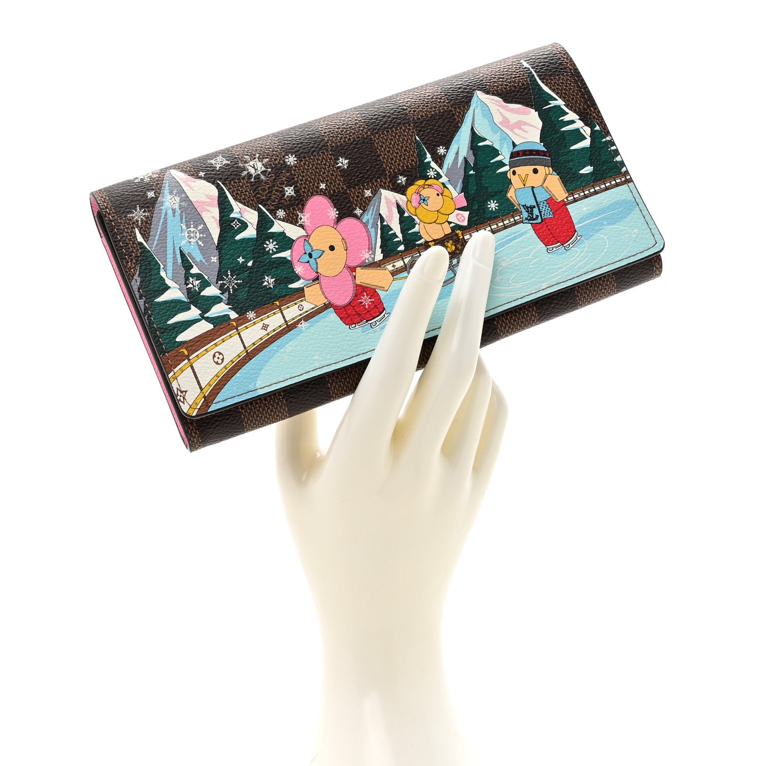 Louis Vuitton Damier Ebene 2023 Christmas Animation Ice Skating Sarah Wallet Pink 2 of 8