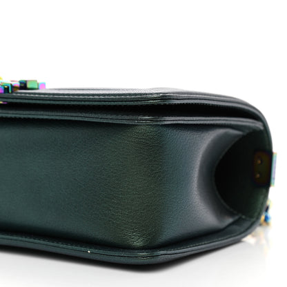 Chanel Iridescent Goatskin Quilted Medium Boy Flap Green 10 of 11