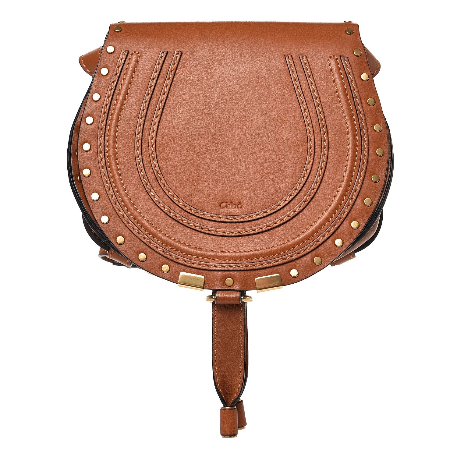 Chloe Calfskin Studded Mini Marcie Round Crossbody Bag Caramel 1 of 8