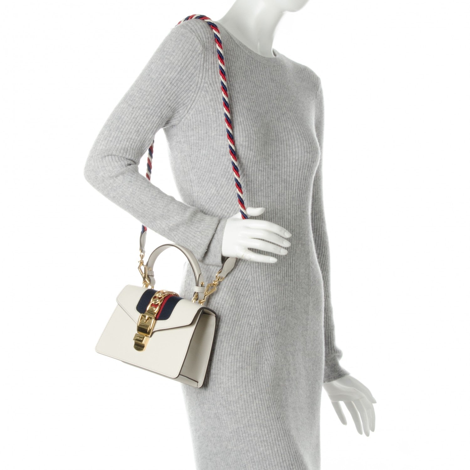 Gucci Calfskin Mini Sylvie Top Handle Bag White 4 of 9