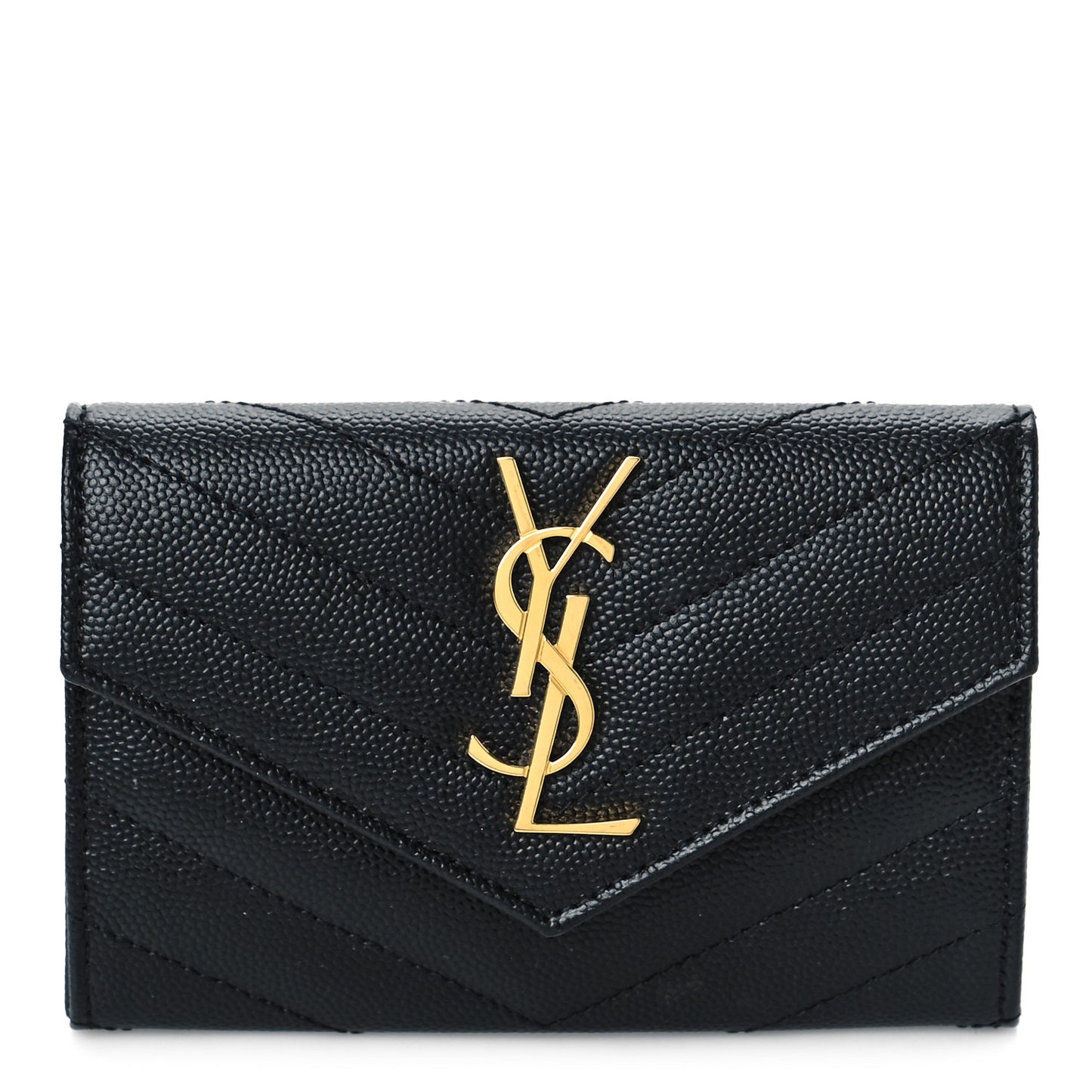 Grain De Poudre Matelasse Chevron Small Monogram Envelope Wallet Black