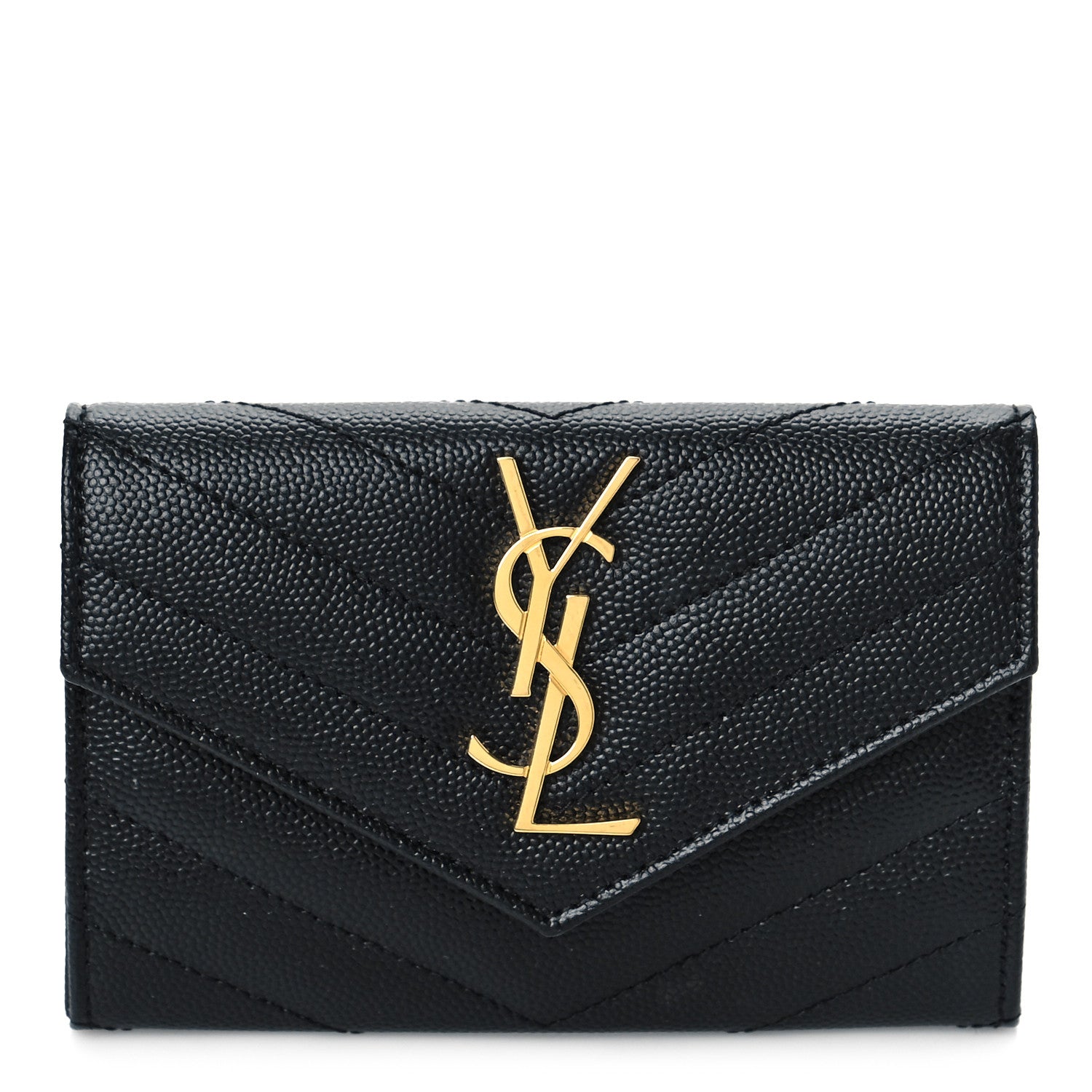 Saint Laurent Grain De Poudre Matelasse Chevron Small Monogram Envelope Wallet Black 1 of 9