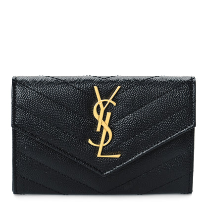 Saint Laurent Grain De Poudre Matelasse Chevron Small Monogram Envelope Wallet Black 1 of 9