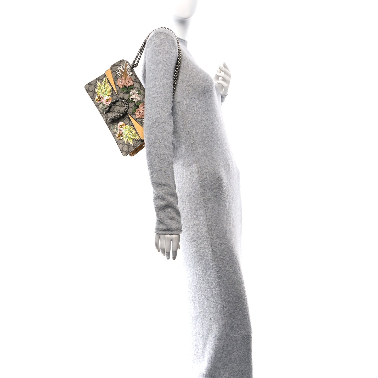 GG Supreme Monogram Snakeskin Flower Embroidered Medium Dionysus Shoulder Bag Beige Yellow