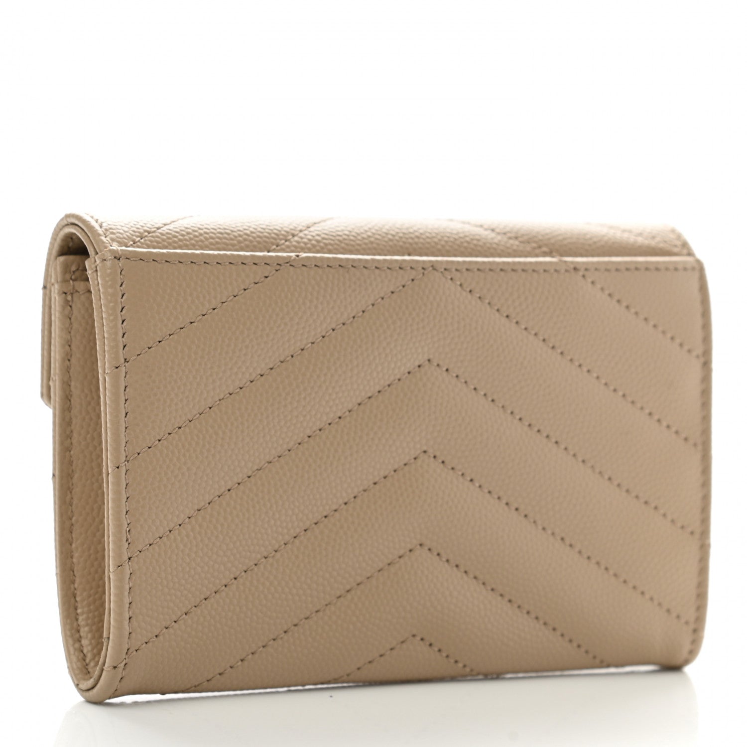 Saint Laurent Grain De Poudre Matelasse Chevron Small Monogram Envelope Wallet Dark Beige 3 of 8