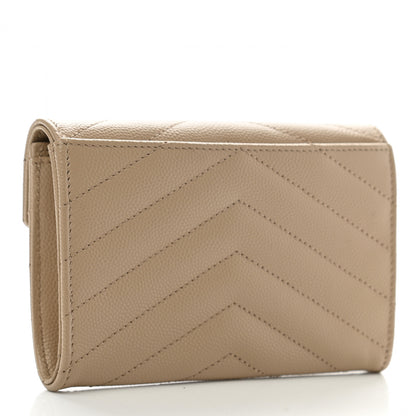 Saint Laurent Grain De Poudre Matelasse Chevron Small Monogram Envelope Wallet Dark Beige 3 of 8