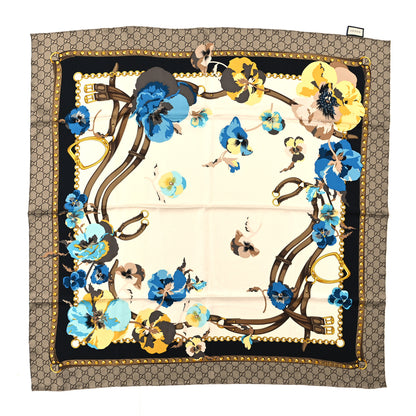 Gucci Silk Twill GG Monogram New Panshie Square Scarf Black Sky Blue 1 of 3