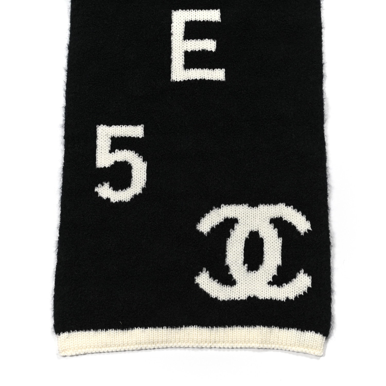 Chanel Wool Cashmere Silk CC Scarf Black White 4 of 4