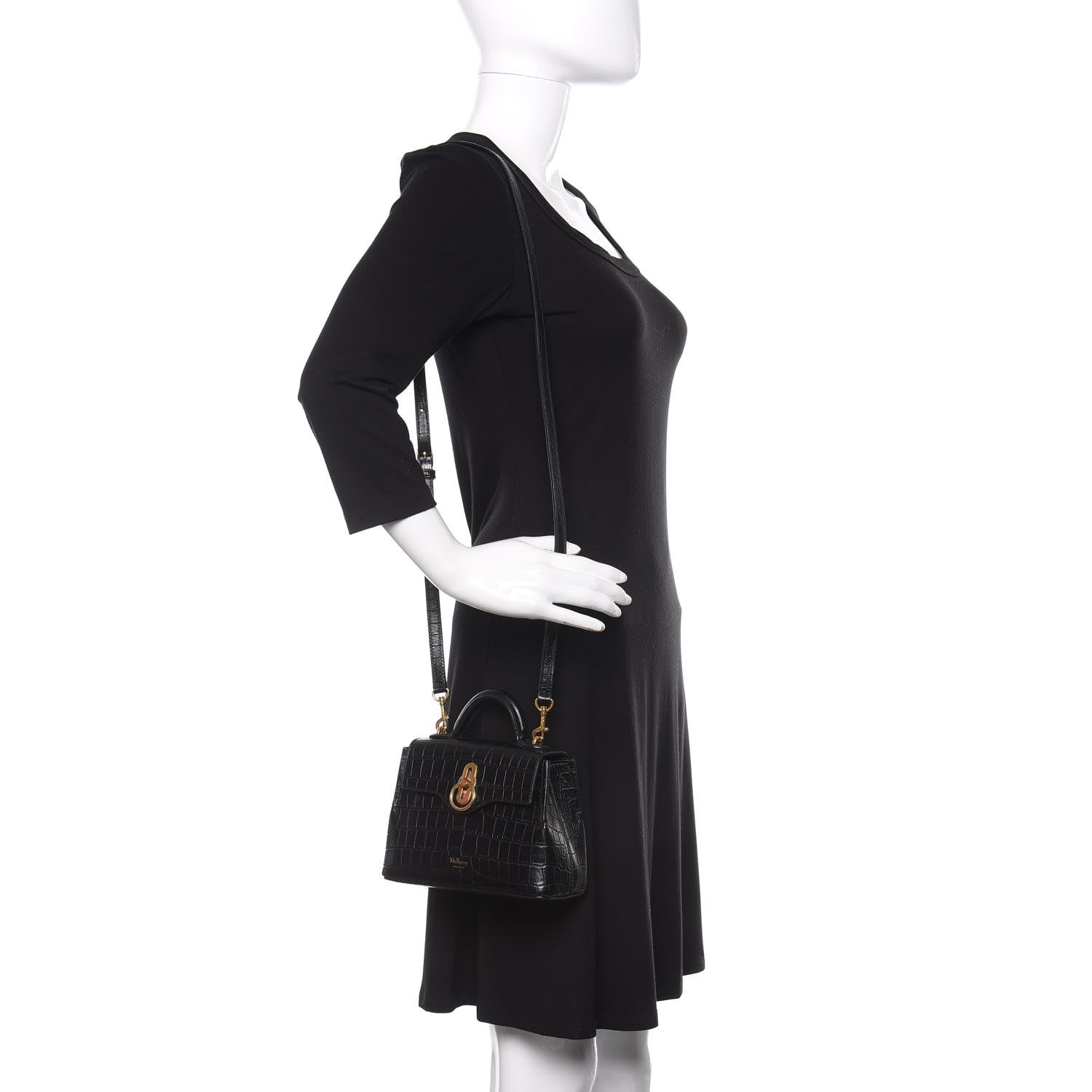 Mulberry Calfskin Crocodile Embossed Micro Seaton Black 2 of 9