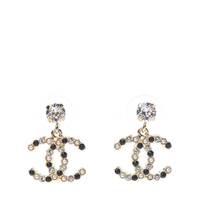 Chanel Resin Crystal Pearl CC Drop Earrings Gold Black 1 of 5