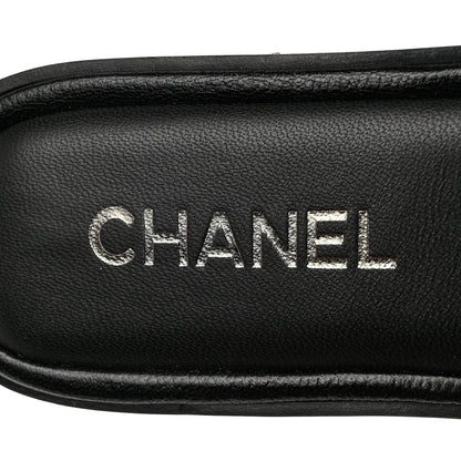 Chanel Shiny Goatskin Quilted CC Mules Sandals 38.5 Black 8 of 10
