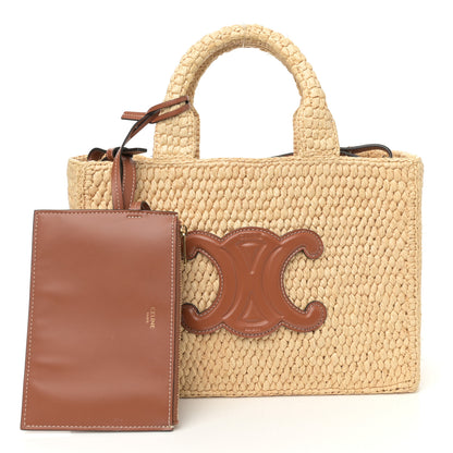 Celine Raffia Calfskin Triomphe Small Cabas Thais Tan 3 of 12