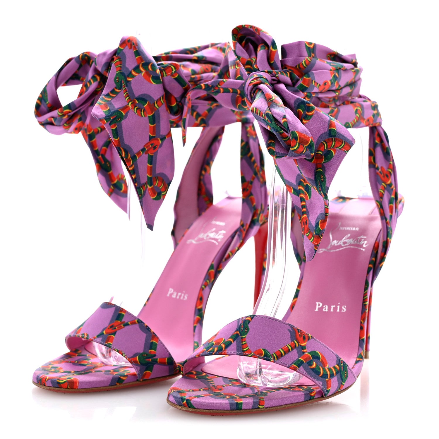 Christian Louboutin Crepe Satin Naja Chain Sandale Du Desert 100 Ankle Wrap Sandals 39.5 Gummy 4 of 10