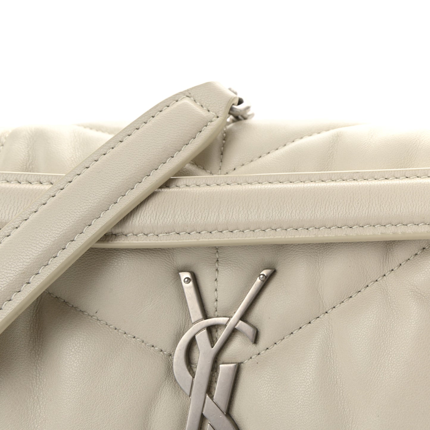 Lambskin Quilted Small Loulou Puffer Monogram Chain Satchel Blanc Vintage
