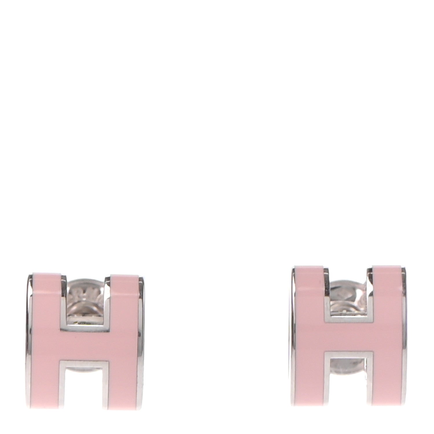 Hermes Palladium Lacquered Mini Pop H Earrings Rose Dragee 1 of 5