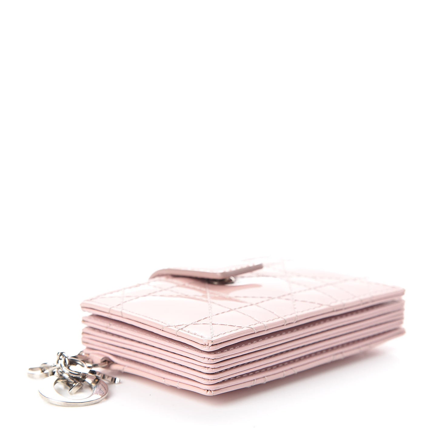 Patent Cannage Lady Dior 5-Gusset Card Holder Rose Clair
