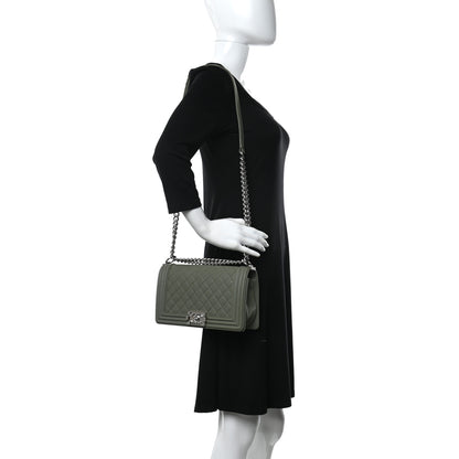 Chanel Caviar Quilted Medium Boy Flap Green 2 of 11