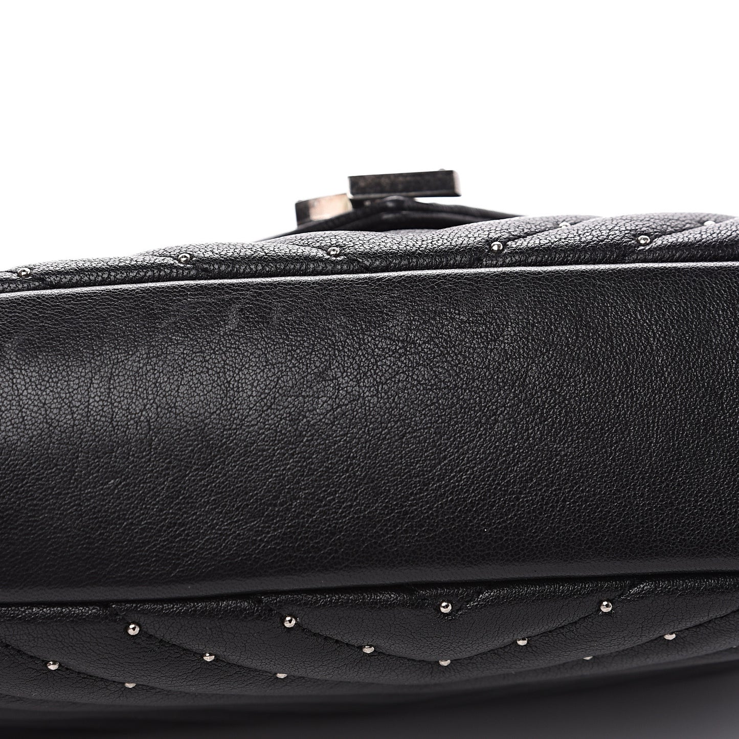 Lambskin Matelasse Chevron Studded Monogram Medium College Bag Black