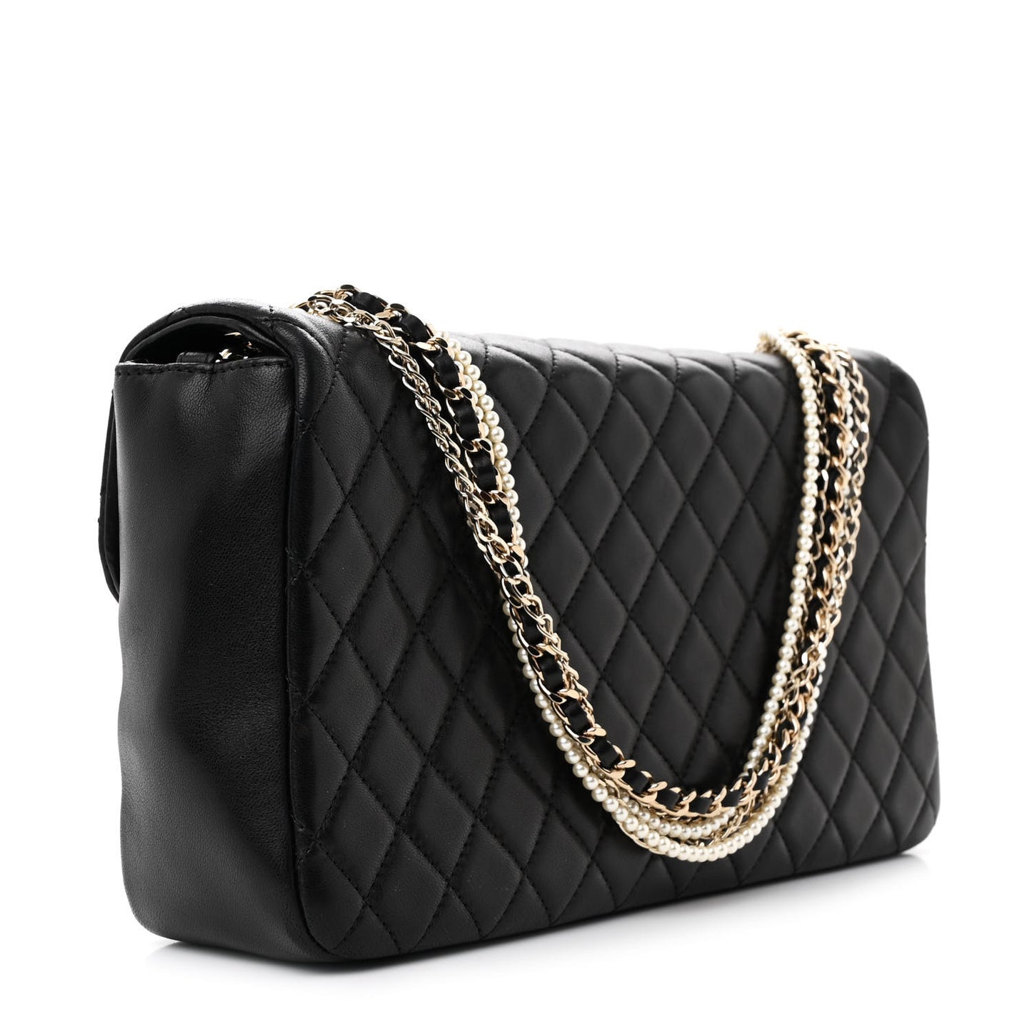 Lambskin Quilted Medium Westminster Pearl Flap Black