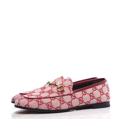 Gucci Canvas GG Monogram Horsebit Womens Jordaan Loafers 38 Gardenia Hibiscus Red 4 of 12