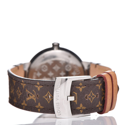 Louis Vuitton Stainless Steel Monogram Diamond 33mm Tambour Slim Quartz Watch 4 of 8