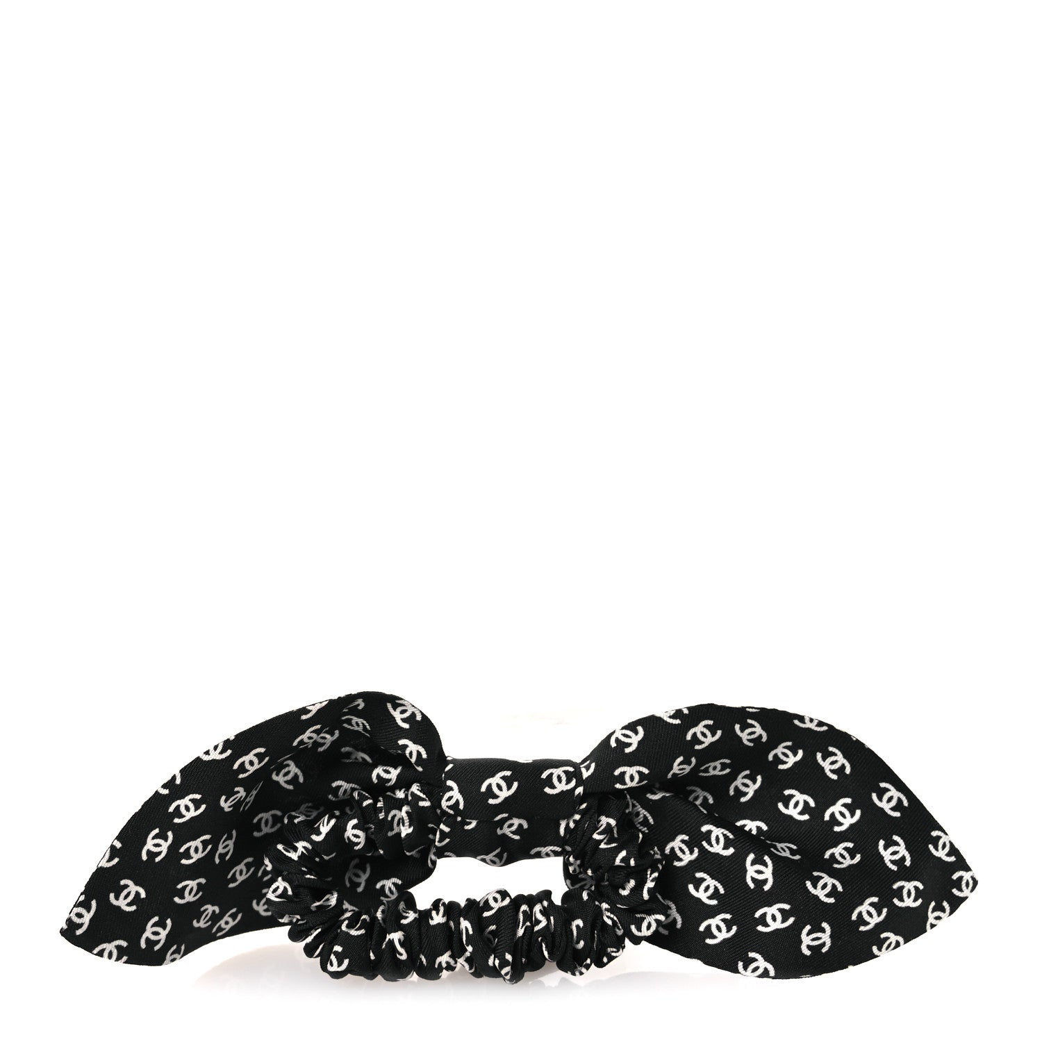 Chanel Silk Twill CC Scarf Hair Tie Black Ecru 2 of 4