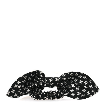 Chanel Silk Twill CC Scarf Hair Tie Black Ecru 2 of 4