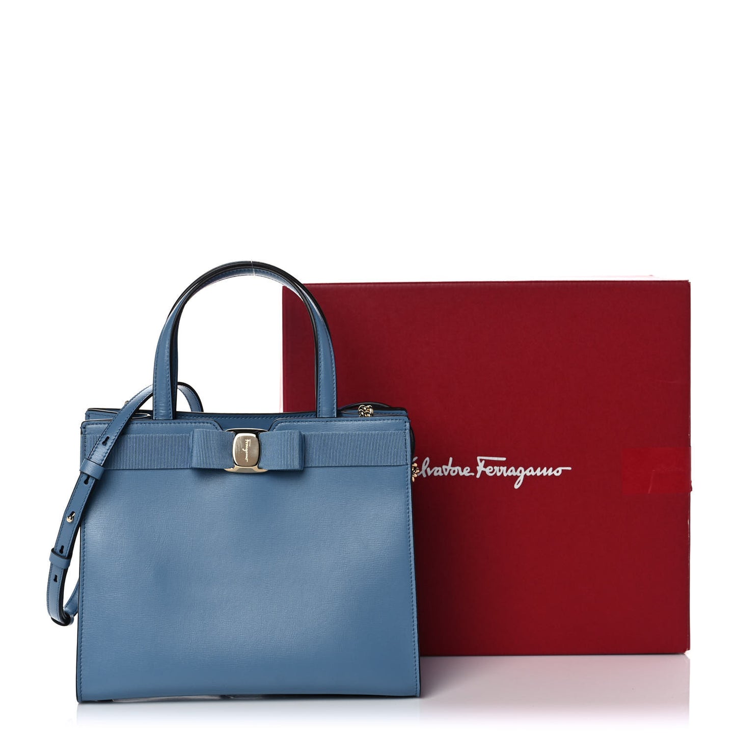 Calfskin Medium Vara Bow Top Handle Tote Chambray