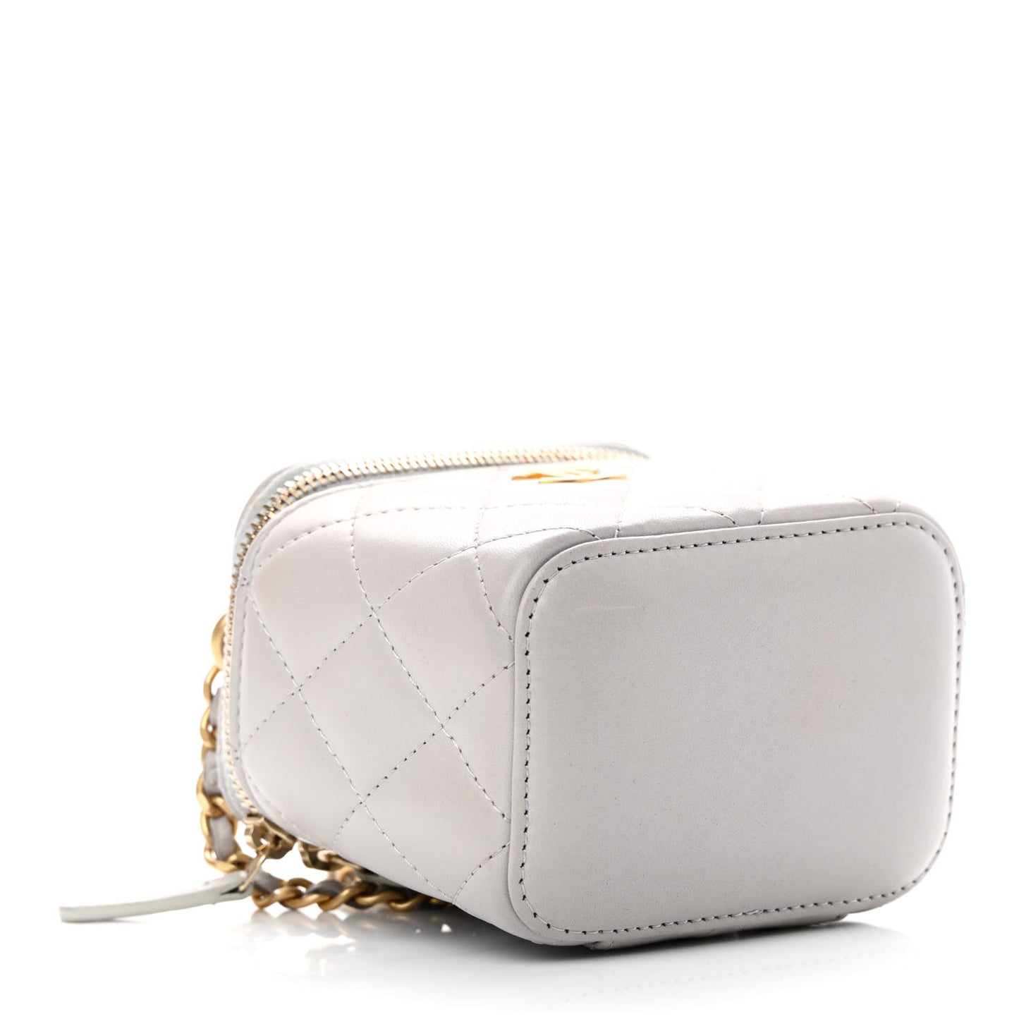 Lambskin Quilted Top Handle Mini Vanity Case With Chain Grey