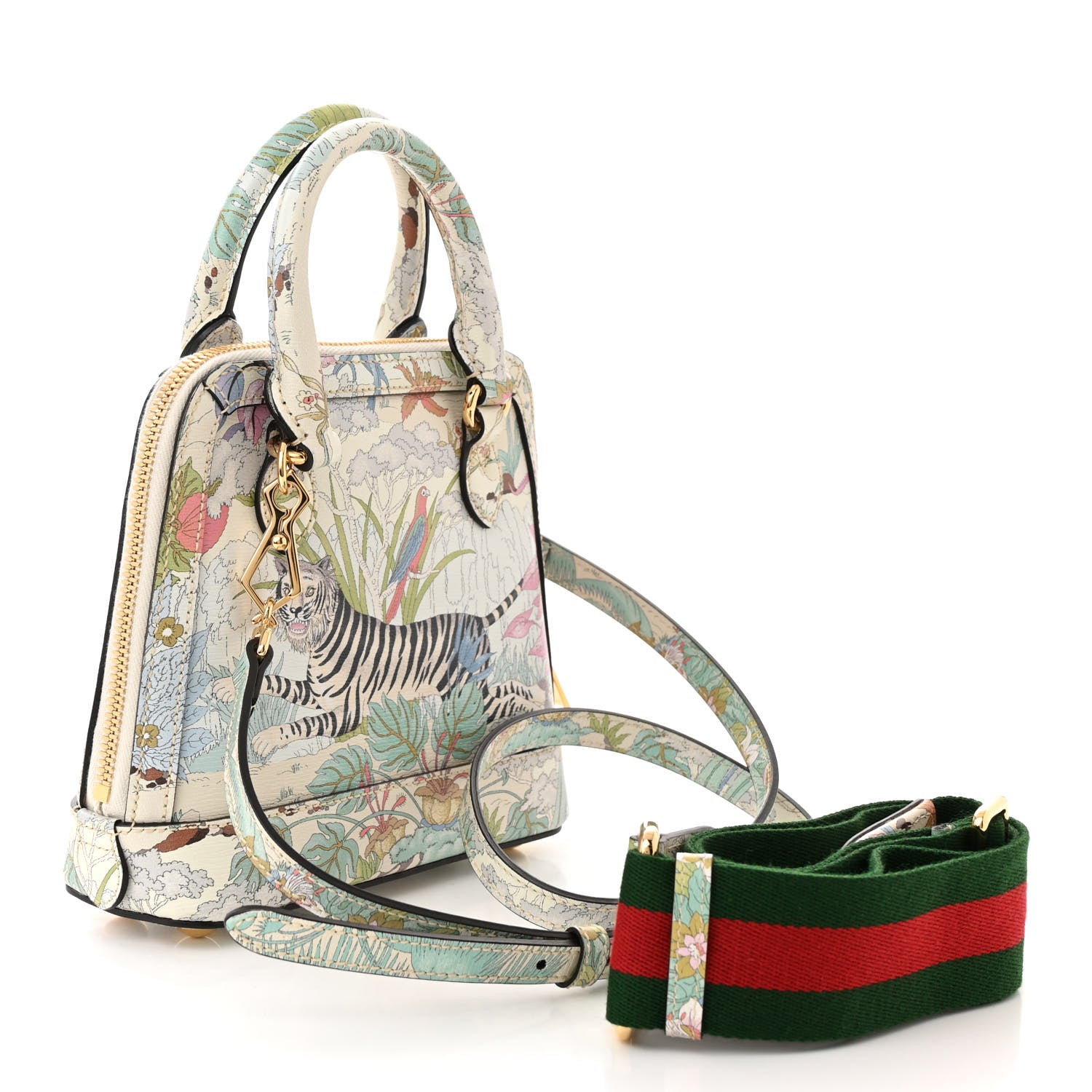 Gucci New Shangai Calfskin Tiger Savanah Web Mini Horsebit 1955 Top Handle Bag Chalky White Multicolor 3 of 10