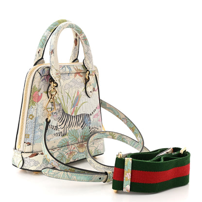 Gucci New Shangai Calfskin Tiger Savanah Web Mini Horsebit 1955 Top Handle Bag Chalky White Multicolor 3 of 10