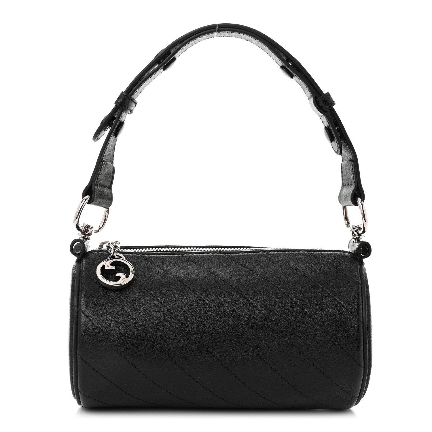 Gucci Sakai Be Green Calfskin Diagonal Stitched Mini Blondie Barrel Shoulder Bag Black 1 of 9