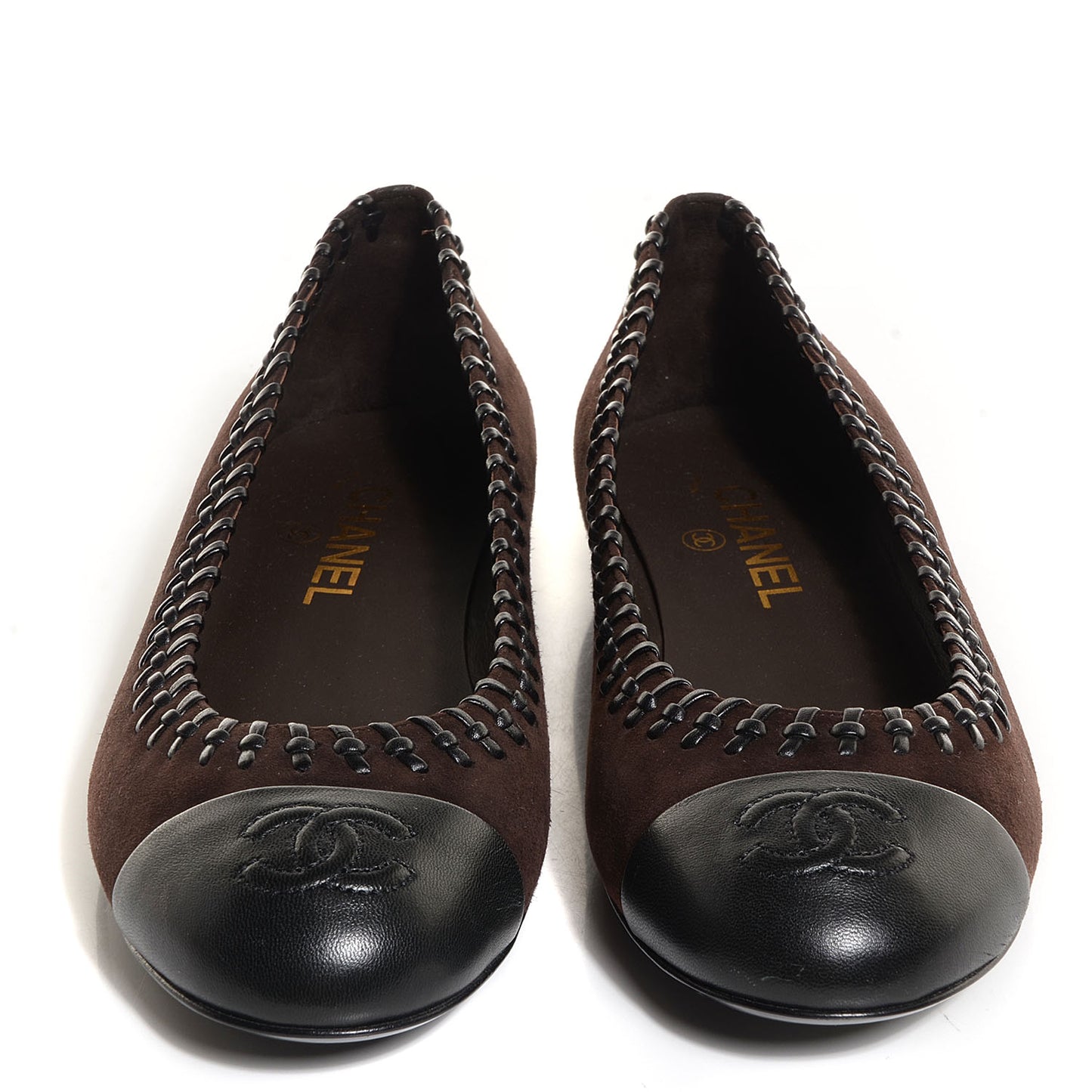 Suede CC Cap Toe Stitched Flats 38.5 Brown