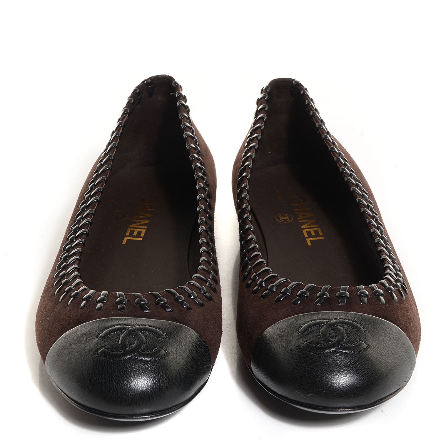Chanel Suede CC Cap Toe Stitched Flats 38.5 Brown 2 of 6