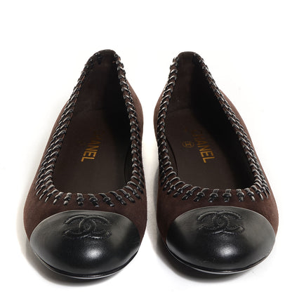 Chanel Suede CC Cap Toe Stitched Flats 38.5 Brown 2 of 6