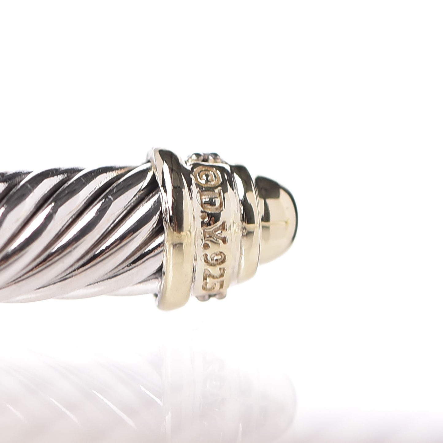 Sterling Silver 18K Yellow Gold Pave Diamond 5mm Cable Classics Bracelet