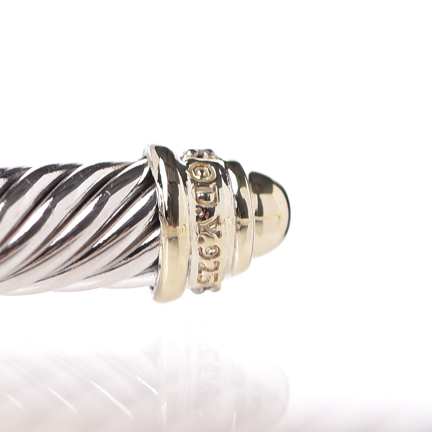 David Yurman Sterling Silver 18K Yellow Gold Pave Diamond 5mm Cable Classics Bracelet 4 of 5