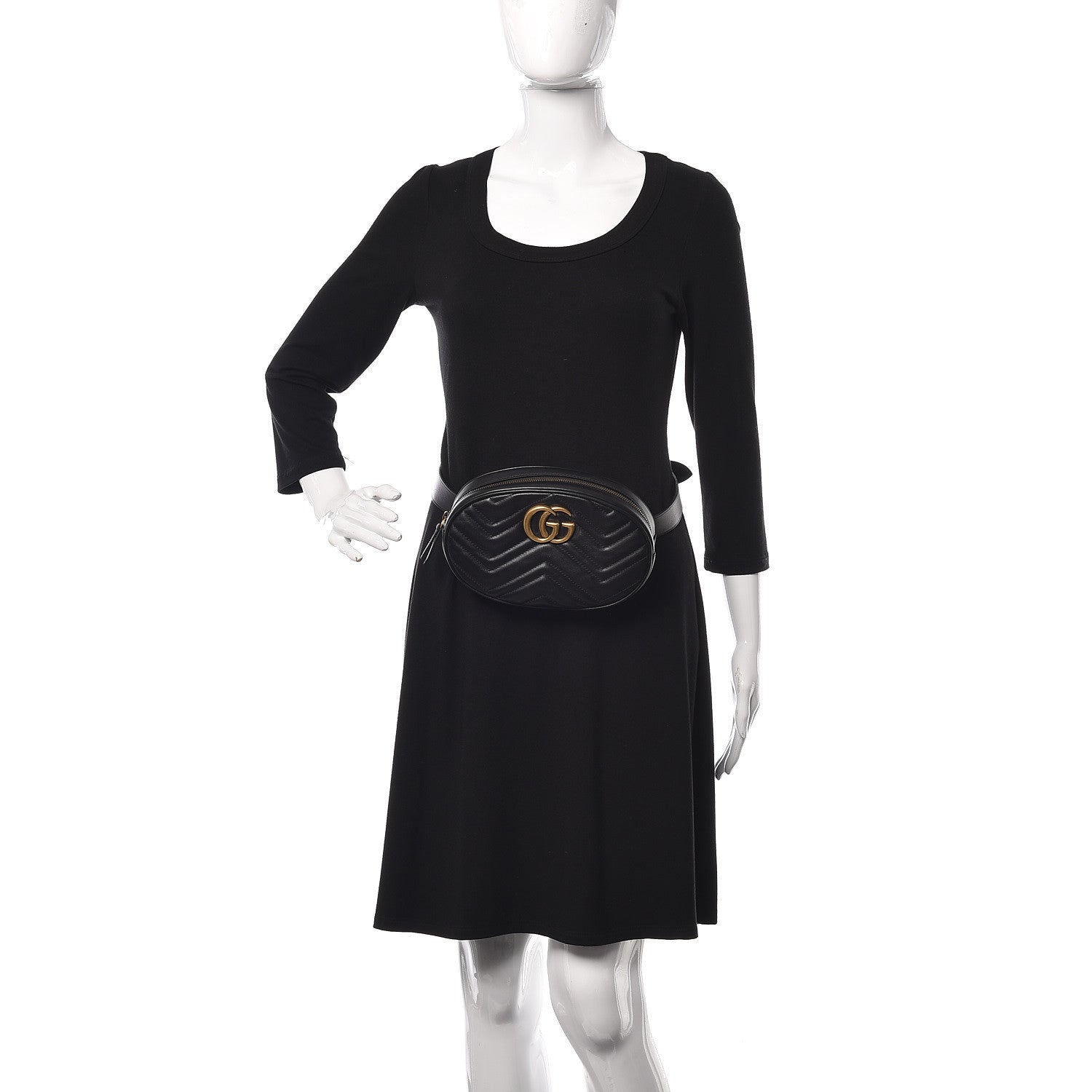 Gucci Calfskin Matelasse GG Marmont Belt Bag 85 34 Black 2 of 10