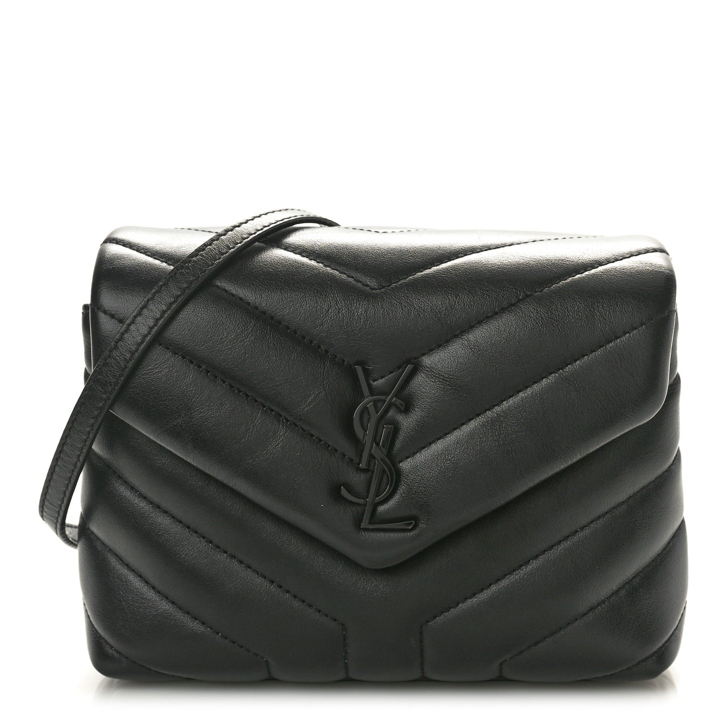 Calfskin Y Quilted Monogram Monochrome Toy Loulou Crossbody Bag Black