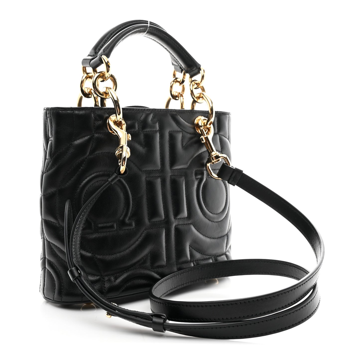 Calfskin Embossed Logo Plaque Gancini Tote Black