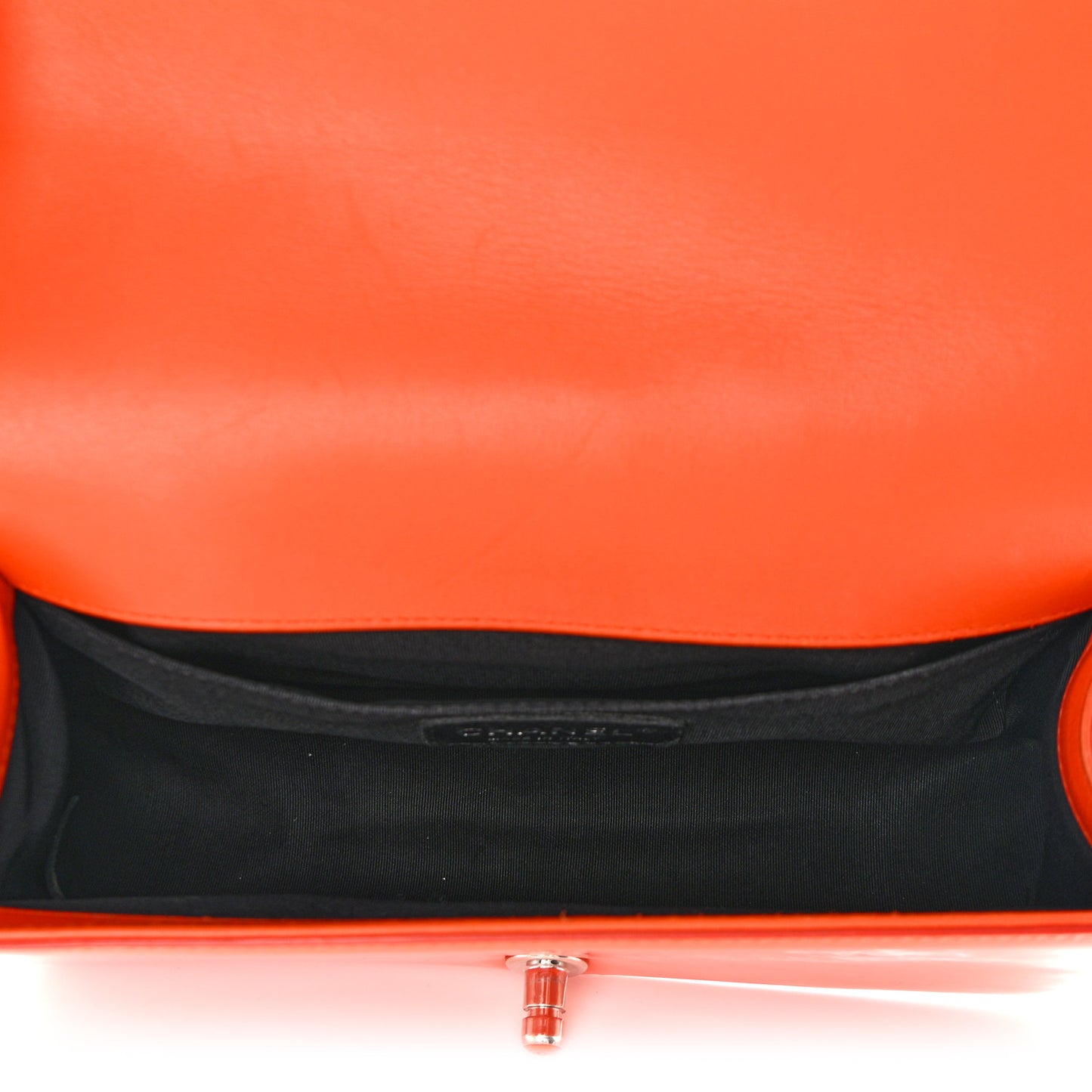 Patent Calfskin Quilted Medium Plexiglass Boy Flap Orange