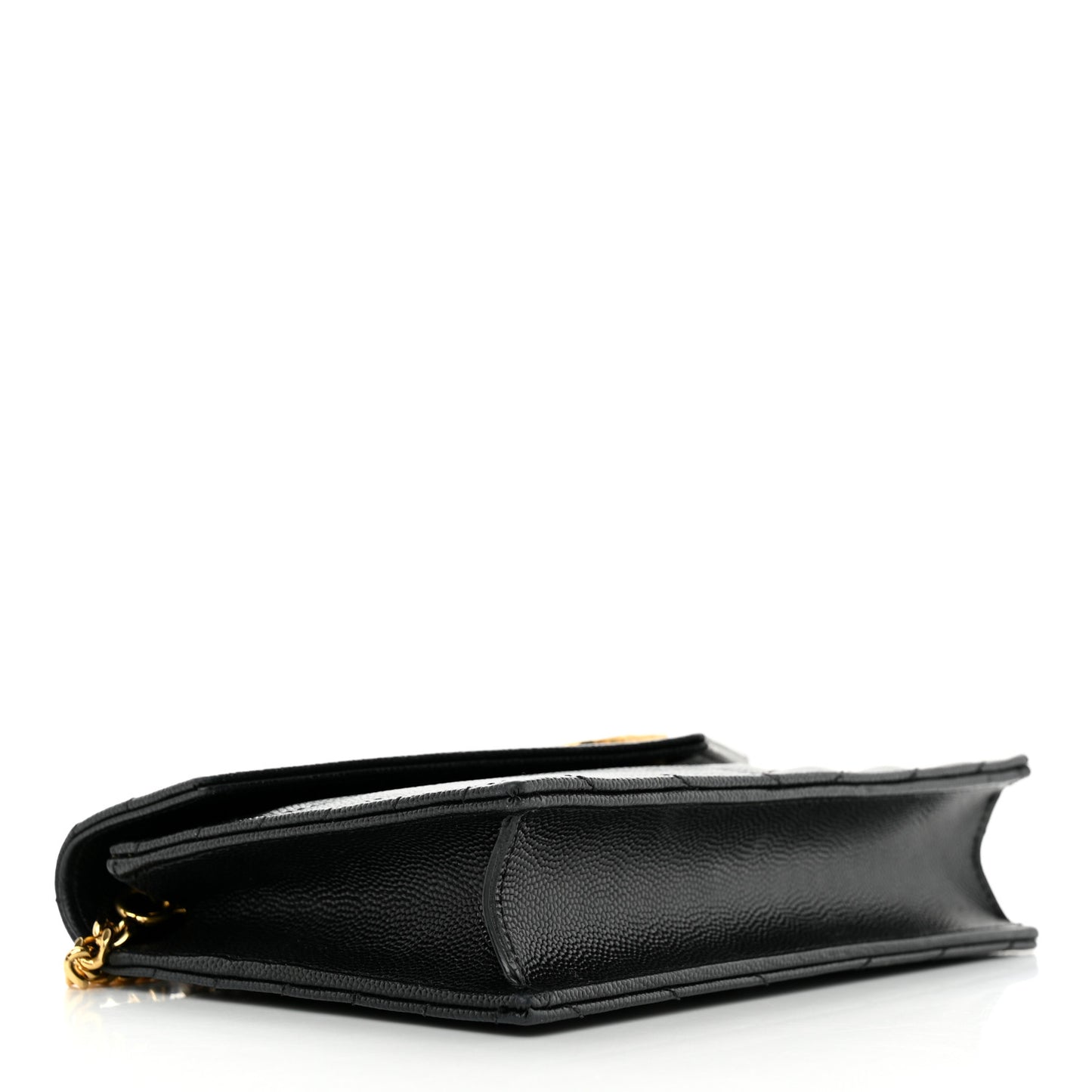 Grain De Poudre Matelasse Chevron Monogram Envelope Chain Wallet Black