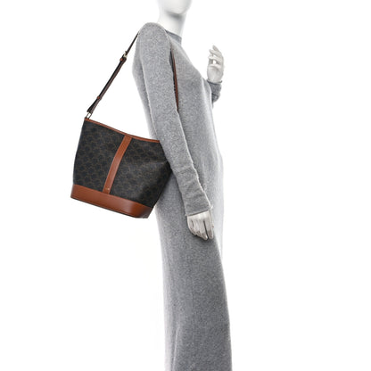 Celine Triomphe Canvas Calfskin Medium Bucket Bag Tan 3 of 13