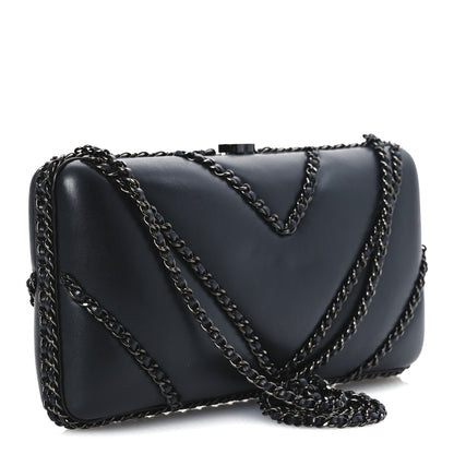Chanel Lambskin Chevron Quilted Chain Around Clutch Black 3 of 11