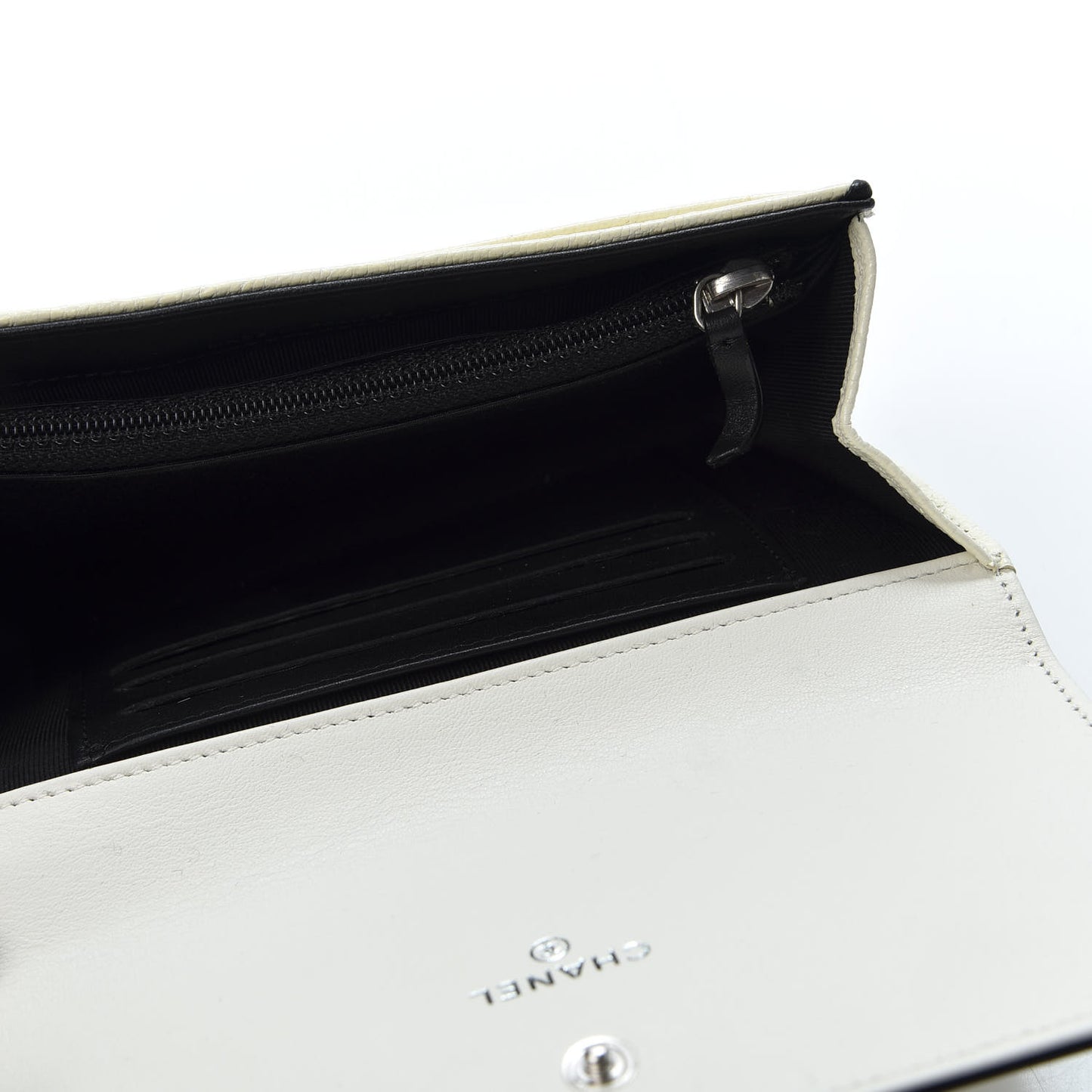 Calfskin Diamond Stitched Long Flap Wallet Ivory