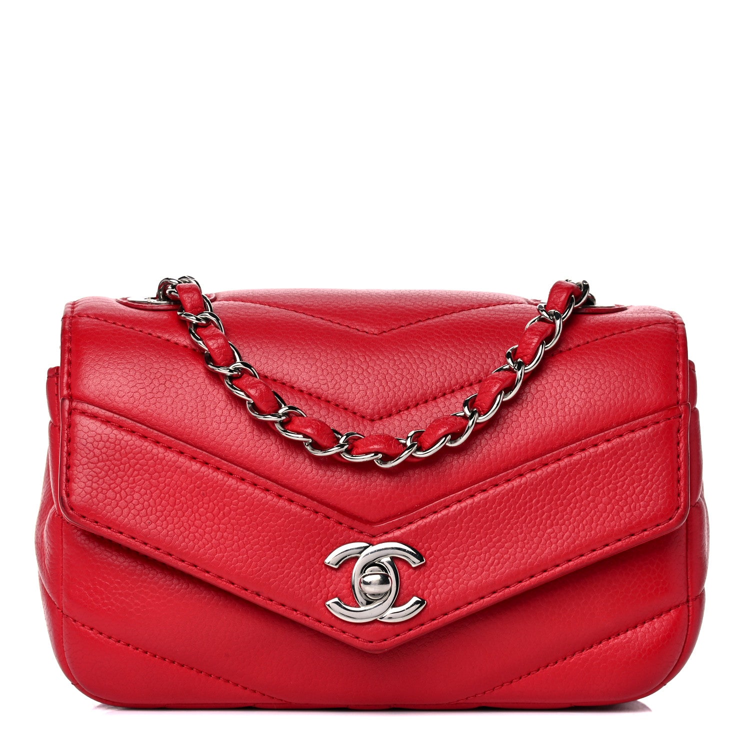 Chanel Caviar Chevron Quilted Small Single Flap Red 1 of 17