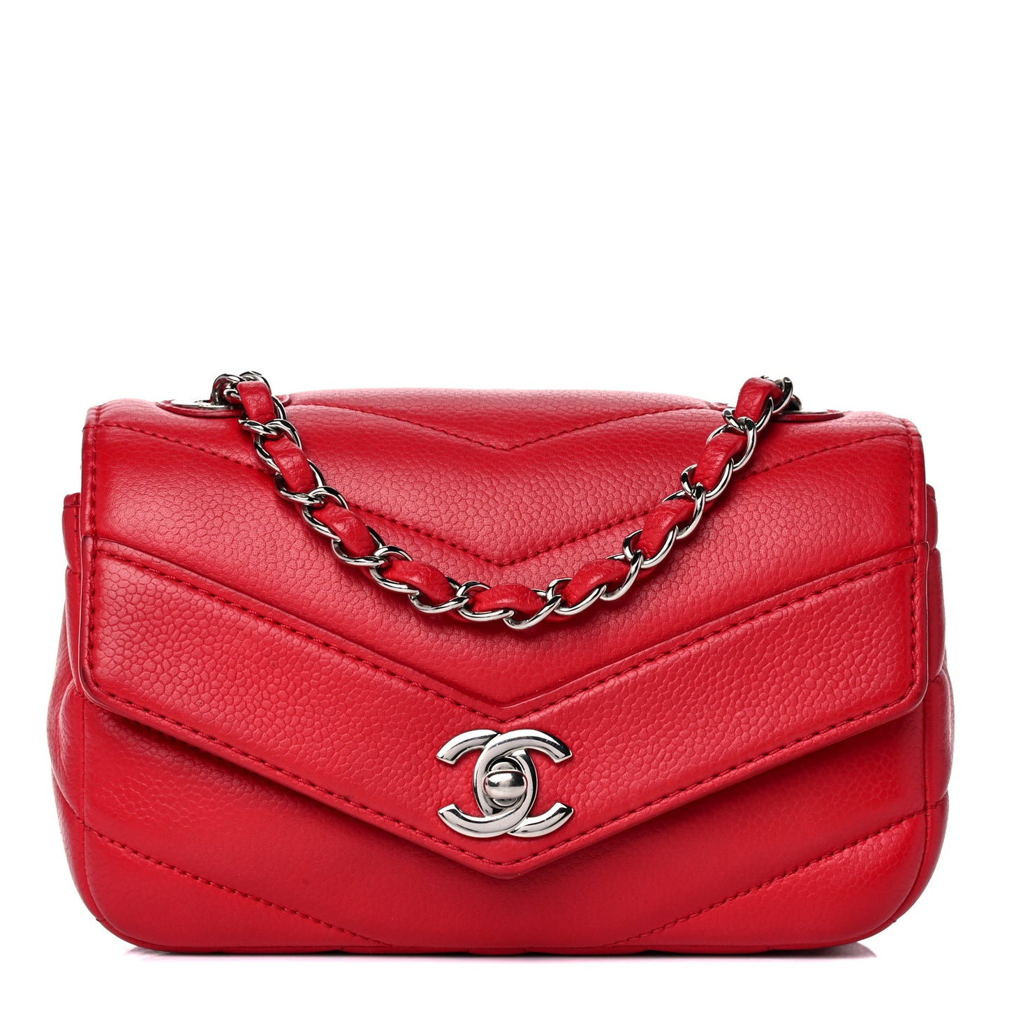Caviar Chevron Quilted Small Single Flap Red